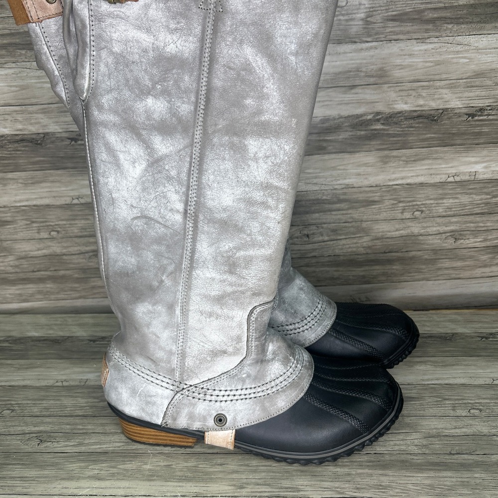 Sorel Slimpack Tall Equestrian Riding Rain Snow Duck Boot Gray Brown Womens 8.5 - Picture 5 of 9
